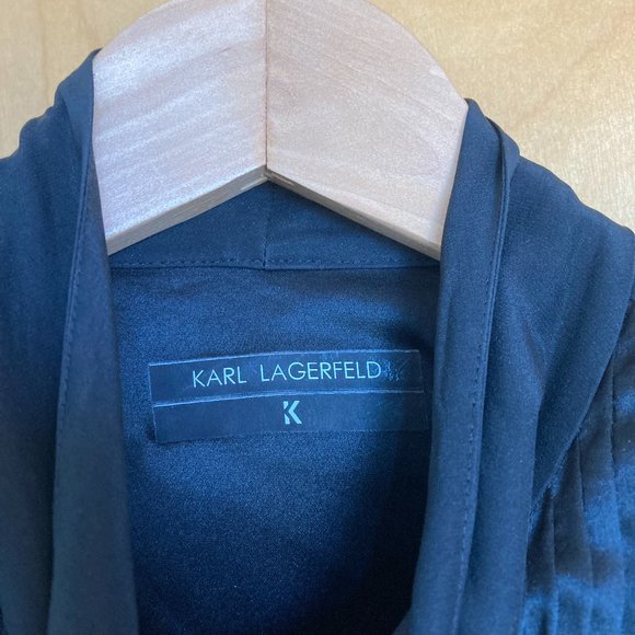 KARL LAGERFELD black tuxedo blouse, silk, small - Picture 4 of 5